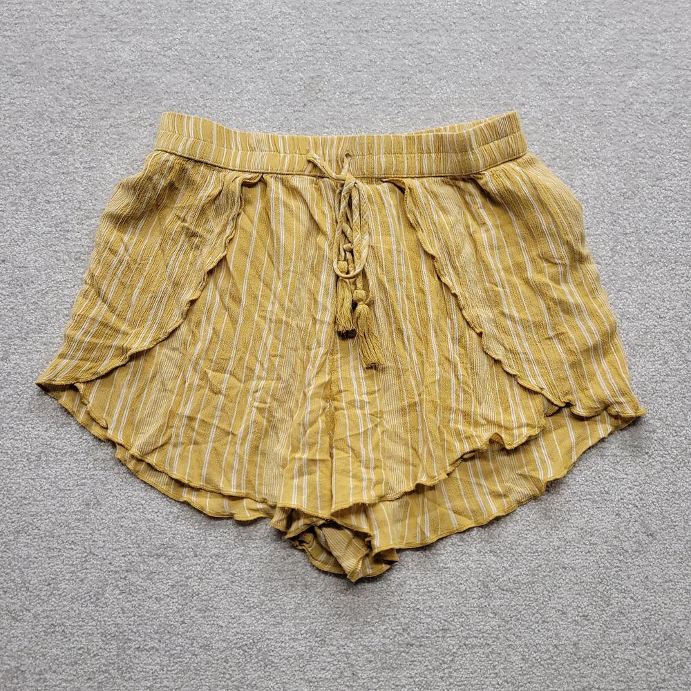 American Eagle Womens Shorts Small Yellow Striped Ruffle High Rise Boho Tassel
